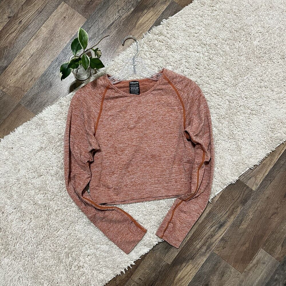 Victoria's Secret PINK Active Size XL Orange Heather Cropped Long Sleeve Top